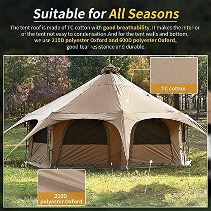 MC TOMOUNT Canvas Bell Tent with Stove Jack, 16.4ft*High9.2ft Glamping Tent