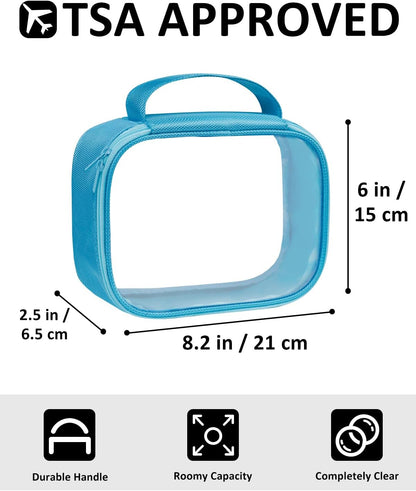 Moyad TSA Approved Clear Toiletry Bag, 3 Pack Quart Size 3-1-1 Liquids Pouch for Travel, Transparent Makeup & Cosmetic Organizer for Women Men, Blue