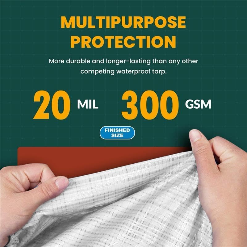 Large Waterproof Tarp - Heavy Duty 20 Mil Thick Poly Tarpaulin Ideal for Canopy Tents, Boats, RV or Pool Covers - Multipurpose Protective Tarps with Grommets for Indoor and Outdoor Use | 25' x 40'