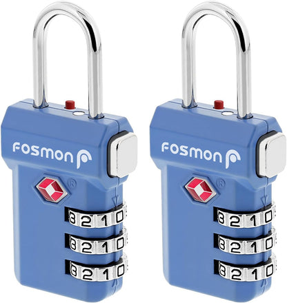 Fosmon TSA Approved Luggage Locks, Suitcase Travel Lock with Push Release Button for Extra Security, 3 Digit Combination Padlock for Gym Locker, Backpack Zipper Anti Theft, Gun Case - Blue, 2 Pack