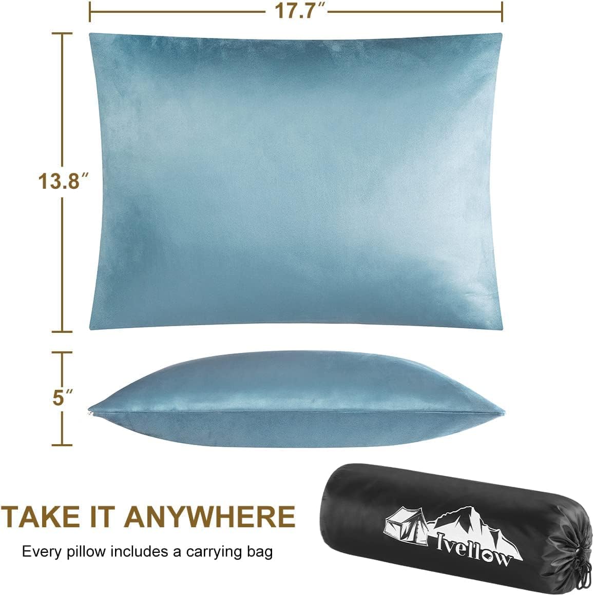 Ivellow Memory Foam Travel Pillow Compressible Camping Pillow for Sleeping Shredded Memory Foam Pillow Compact Firm Supportive Travel Pillow for Adults Kids Outdoor Hiking Essential Gear Blue-S