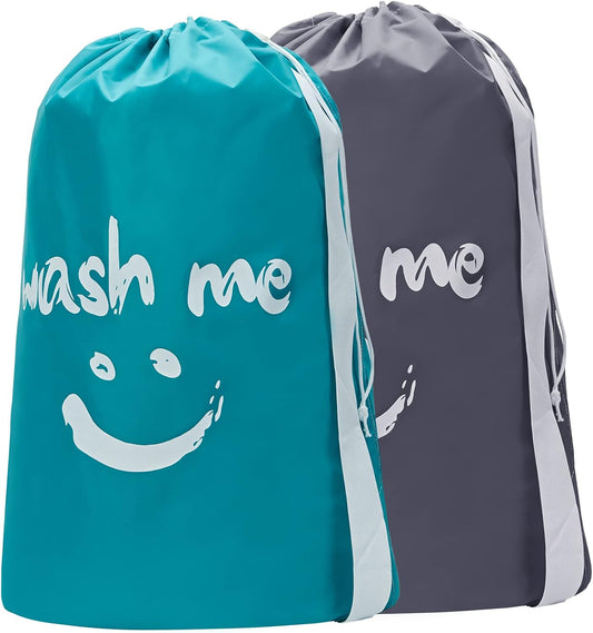 HOMEST 2 Pack XL Wash Me Travel Laundry Bag, Machine Washable Dirty Clothes Organizer, Large Enough to Hold 4 Loads of Laundry, Easy Fit a Laundry Hamper or Basket