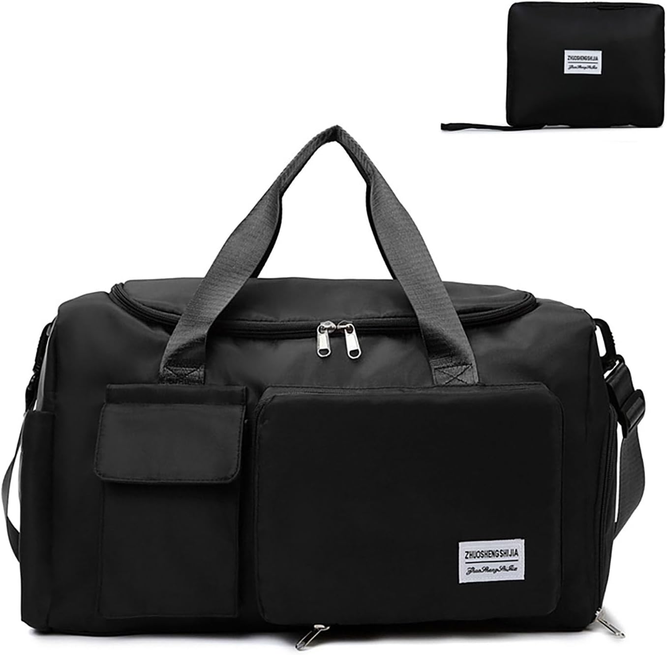 Multipurpose 20L Foldable Duffel Bag Gym Yoga Bag Carry-On Shopping Sack Travel Organizer Cabin Bag Sundry Package Wet&Dry Compartment (Black)