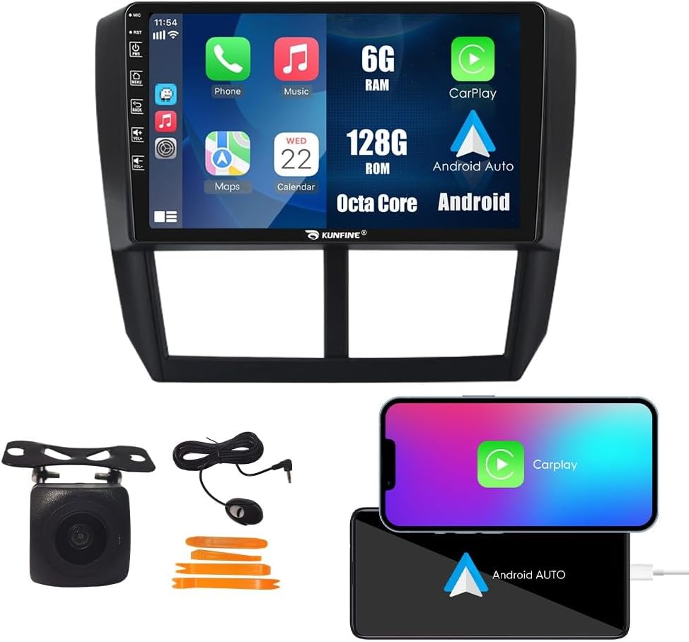 Kunfine Car CarPlay Android Auto Navigation Stereo GPS Radio Reverse Camera Display 9" IPS Touchscreen Headunit Tablet Pad Media Player for Subaru Forester 2007-2013, if Applicable Octa Core 6G+128G