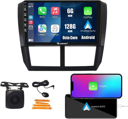 Kunfine Car CarPlay Android Auto Navigation Stereo GPS Radio Reverse Camera Display 9" IPS Touchscreen Headunit Tablet Pad Media Player for Subaru Forester 2007-2013, if Applicable Octa Core 6G+128G