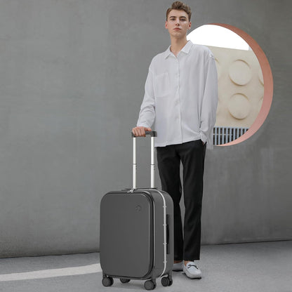 mixi Carry On Luggage, 20'' Suitcase with Front Laptop Pocket, Travel Rolling Luggage Aluminum Frame PC Hardside with Spinner Wheels & TSA Lock and Cover - Rock Gray