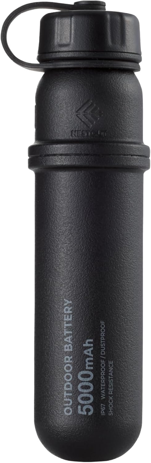 ELECOM NESTOUT Portable Charger, 5000mAh Outdoor Battery Power Bank, 15W USB-C Fast Charging, Waterproof IP67, Durable Shockproof, Battery Pack for Phone Tablet Hiking Travel Camping (Black, 5000mAh)
