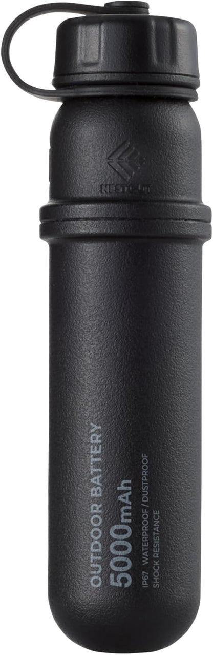 ELECOM NESTOUT Portable Charger, 5000mAh Outdoor Battery Power Bank, 15W USB-C Fast Charging, Waterproof IP67, Durable Shockproof, Battery Pack for Phone Tablet Hiking Travel Camping (Black, 5000mAh)
