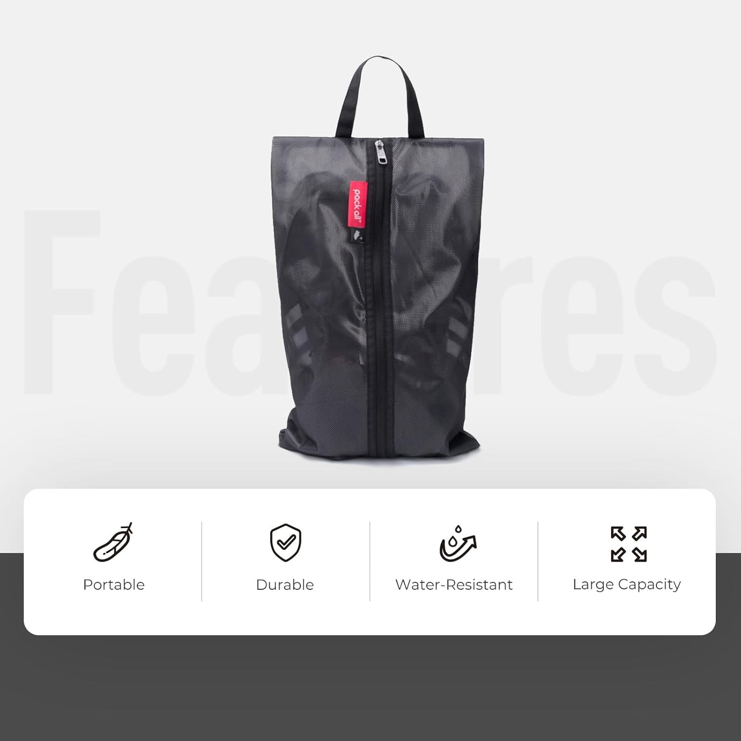 pack all Plus-Sized Shoe Bag for Travel, Water-Resistant Shoe Pouch for Gym, Odor-Resistant Soccer Cleats Bag for Sport (Black, 1-Pack)