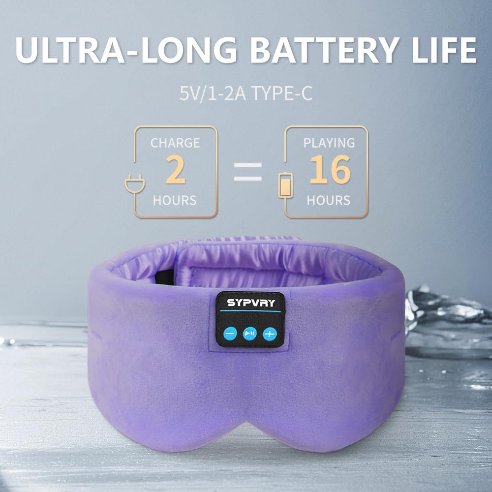 Sleep Mask Bluetooth 5.4 Headphones Soft Wireless Headband Eye Mask Blackout with Microphone (Lilac)