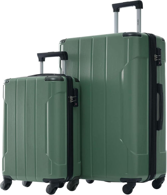 Merax Luggage Sets 2 Piece Suitcases with Wheels, Hardshell ABS Expandable and Lightweight, TSA Lock, Spinner Wheels, Carry On Luggage with Corner Guards (20 28 inch Green)