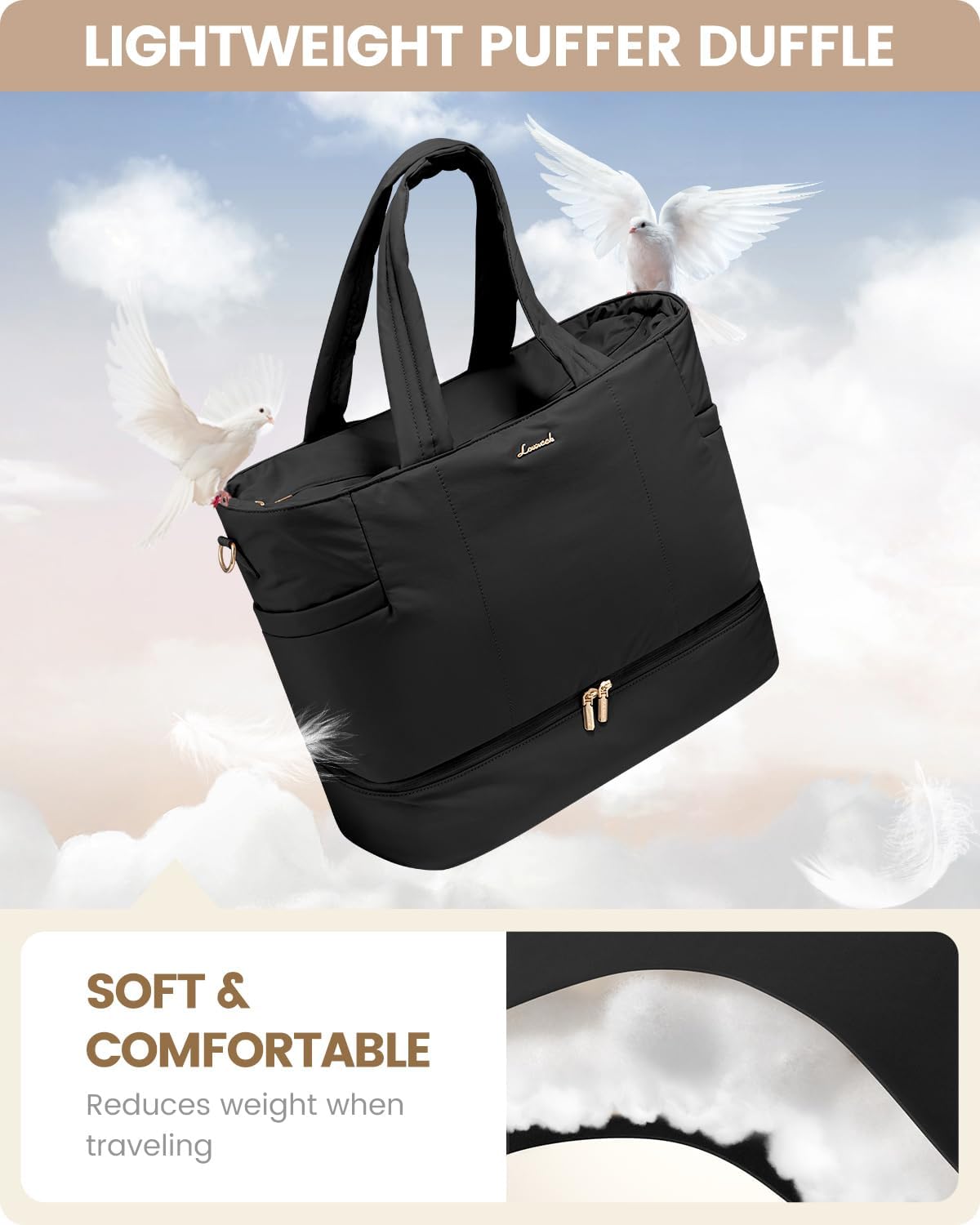 LOVEVOOK Travel Duffle Bag, Puffer Weekender Bags for Women with Shoe Compartment, Carry On Overnight Hospital Bag, Gym Tote