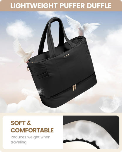 LOVEVOOK Travel Duffle Bag, Puffer Weekender Bags for Women with Shoe Compartment, Carry On Overnight Hospital Bag, Gym Tote
