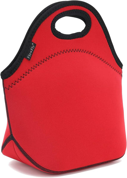 FlowFly Neoprene Lunch Tote Insulated Thermal Reusable Lunch Bag Box for Boys Men with Zipper (Red)