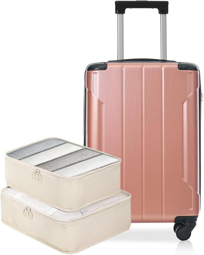 Merax Carry on Luggage Set, 20 Inch Hardshell ABS Suitcase with Spinner Wheels, Built-in TSA Lock & 2 Packing Cubes Airline Approved for Business Weekend Travel