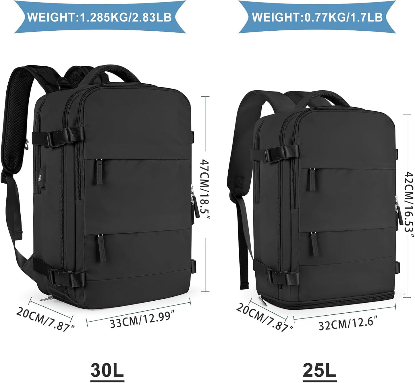 coowoz Large Travel Backpack For Women Men,Carry On Backpack Flight Approved,Hiking Backpack Waterproof Outdoor Sports Rucksack Casual Daypack Fit 15.6 Inch Laptop Shoes Compartment (Black)