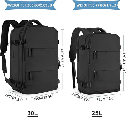 coowoz Large Travel Backpack For Women Men,Carry On Backpack Flight Approved,Hiking Backpack Waterproof Outdoor Sports Rucksack Casual Daypack Fit 15.6 Inch Laptop Shoes Compartment (Black)