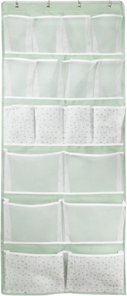 Over the Door Organizer with 4 Kinds of Pockets,Behind Door Shoes Rack,Back of Closet Storage Organization for Socks,Hat,Underwear,Luggage Packing,Hanging Holder Shelf in Home Dorm,Travel,Green