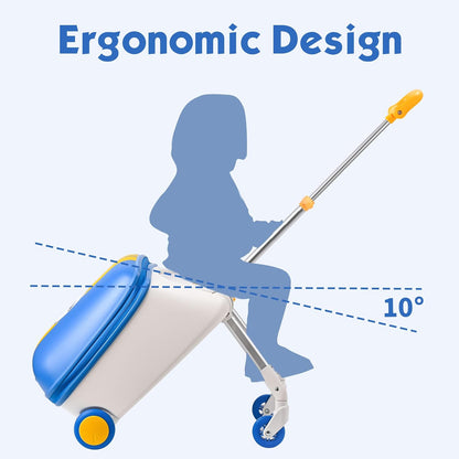 Kids Ride-on Luggage with Spinner Wheels Suitcase, Kid's Ride-On Suitcase Help Your Child Relax, Carry On Trolley Luggage (blue)