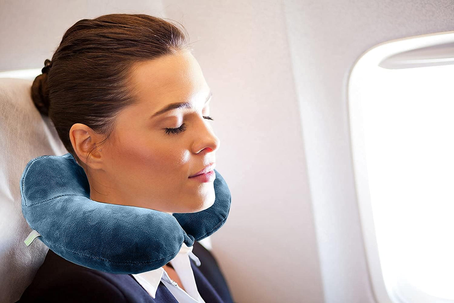 Inflatable Travel Neck Pillow: Extra-Soft, Cushion. for Airplanes, Trains, Cars, Portable Travel Accessory-with Carrying Pouch for Cell Phone and Passport Etc. (Blue 2 Pack)