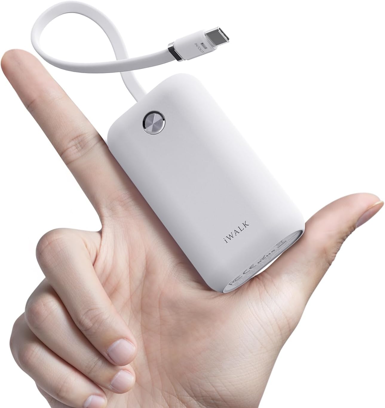 iWALK Mini Portable Charger 10,000mAh, 22.5W USB-C Fast Charging Power Bank with Built-in Cable, Travel Essential Ultra-Small Battery Pack Compatible for iPhone 16/16 Pro/15, Samsung, Google, White