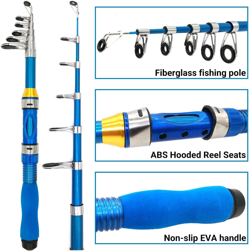 Kilitn Kids Fishing Rod, 1.5M 61Inch 4.92Ft Portable Telescopic Fishing Pole and Reel Combos and String with Fishing Line Full Kits, Youth Fishing Pole Fishing Gear for Kids, Boys, Girls, and Adults