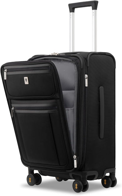 LEVEL8 Carry On Luggage Airline Approved with Compartment, Softside Expandable Rolling Suitcase with Spinner Wheels, Black, Carry-On 20-Inch