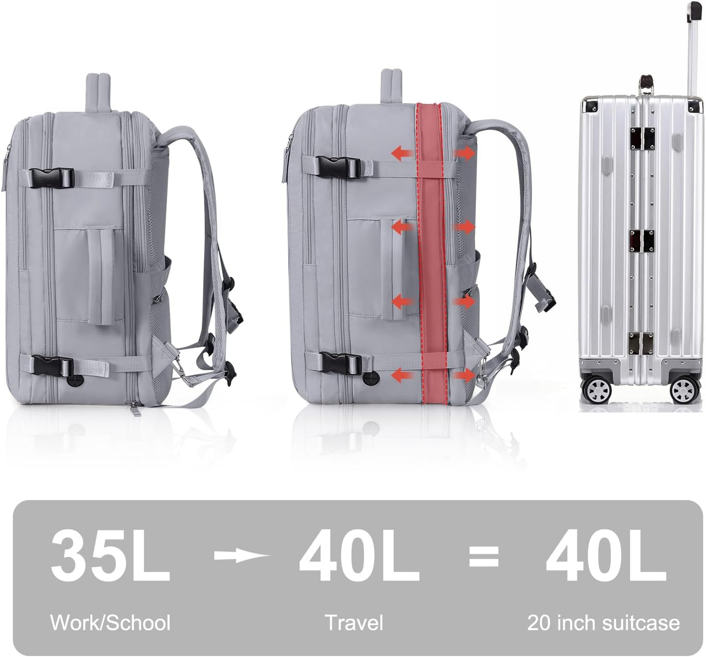 Hanples Extra Large Travel Backpack for Women as Person Item Flight Approved, 40L Carry On Backpack, 17 Inch Laptop Backpack, Waterproof Backpack, Hiking Backpack, Casual Bag (Gray)