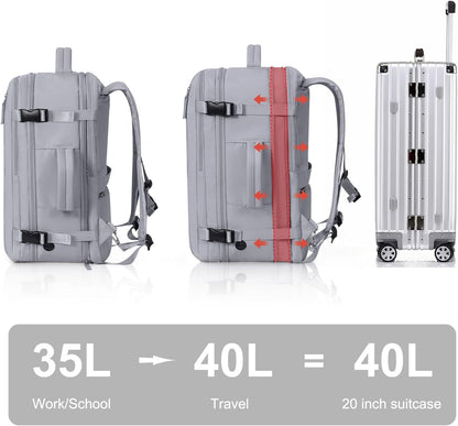 Hanples Extra Large Travel Backpack for Women as Person Item Flight Approved, 40L Carry On Backpack, 17 Inch Laptop Backpack, Waterproof Backpack, Hiking Backpack, Casual Bag (Gray)