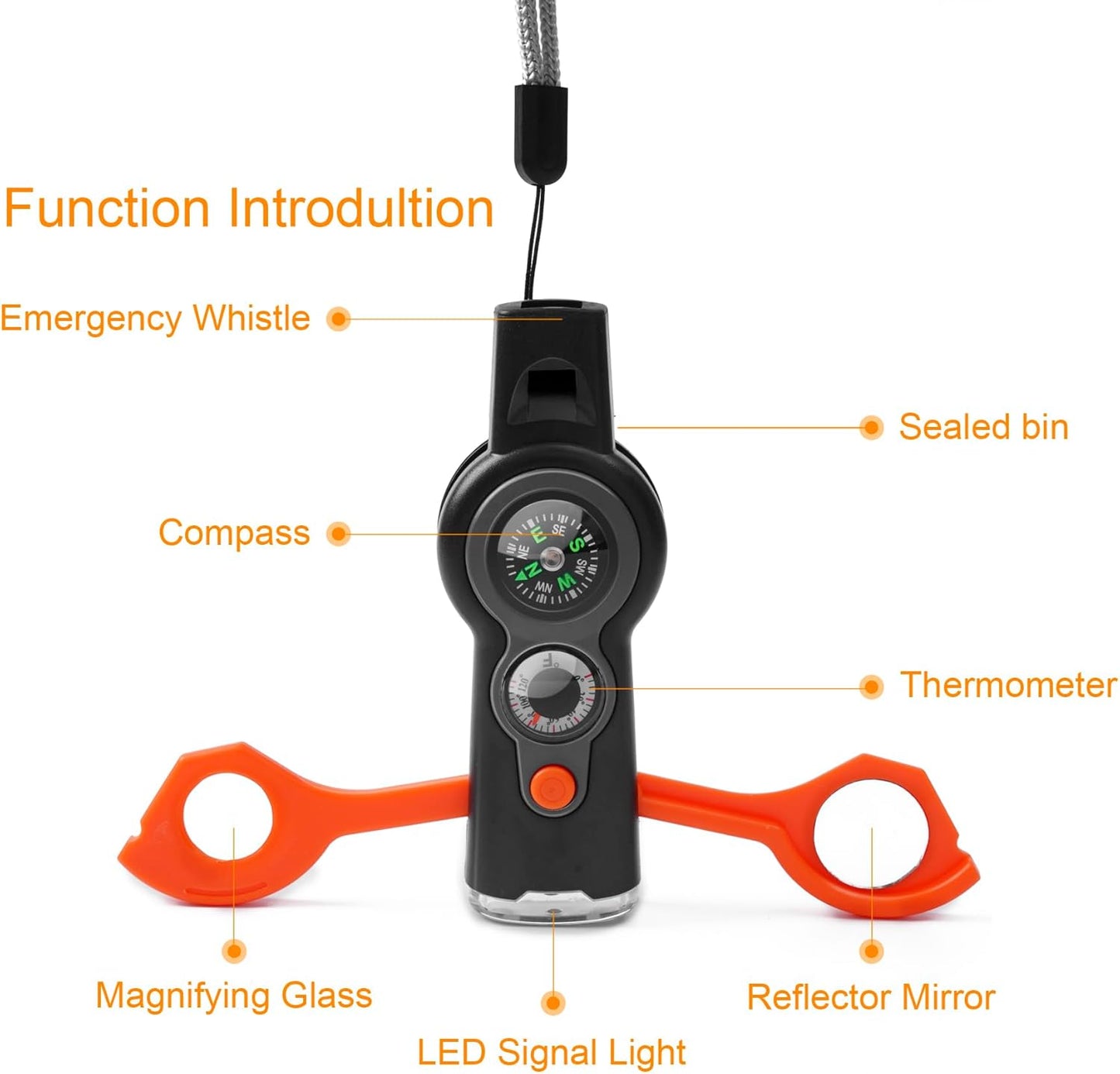 Emergency Survival Function Whistle, Outdoor Multifunctional Tool Safety Whistle with Lanyard, Ideal for Kayaking, Boating, Hiking, Camping, Climbing, Hunting, Fishing, Rescue Signaling