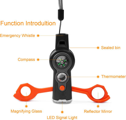 Emergency Survival Function Whistle, Outdoor Multifunctional Tool Safety Whistle with Lanyard, Ideal for Kayaking, Boating, Hiking, Camping, Climbing, Hunting, Fishing, Rescue Signaling
