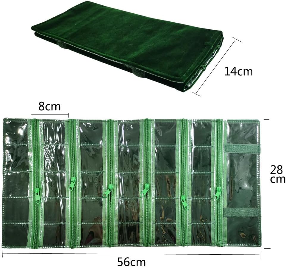 Travel Jewelry Roll Bag Portable Organizer Pouch With Grids&PVC Cover Storage Bags for Necklace, Bracelet, Bracelet,Ring, Badge, Pendant