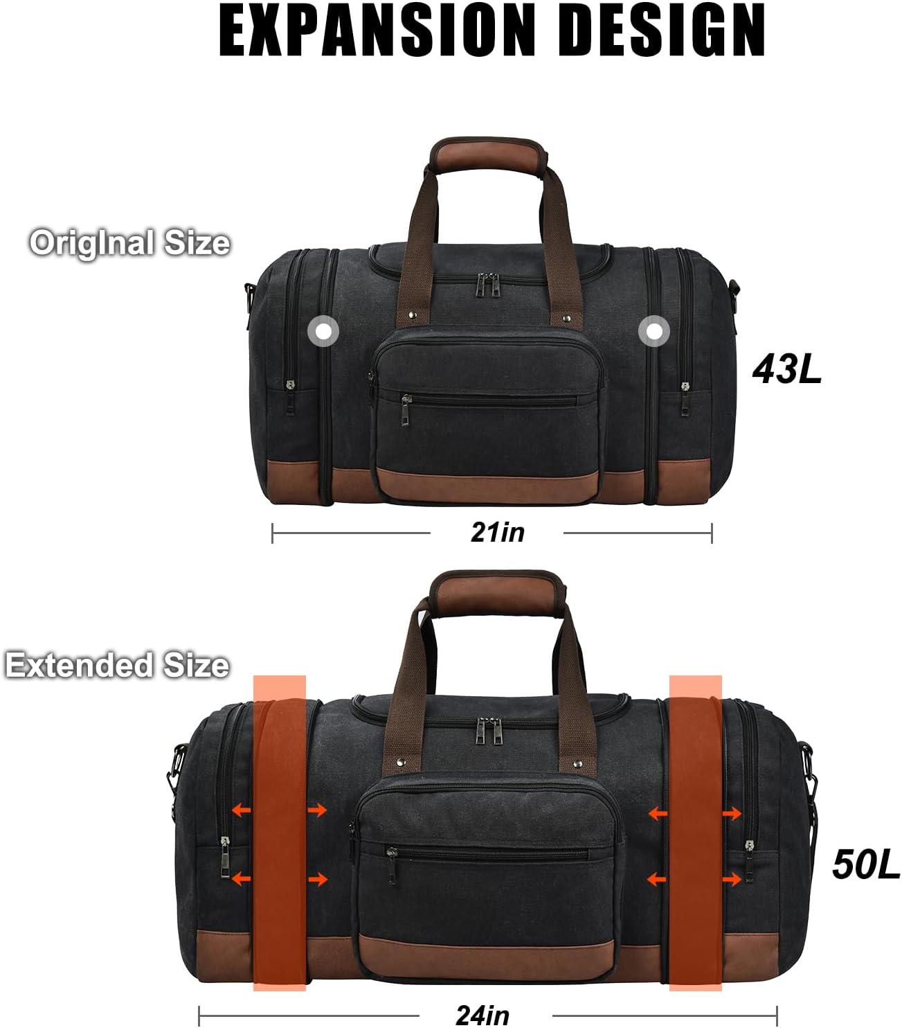 Dimayar Canvas Duffle Bag for Travel,Expandable Carry on Bag,Overnight Weekend Gym Bag Duffel Bag Mens Travel Bag