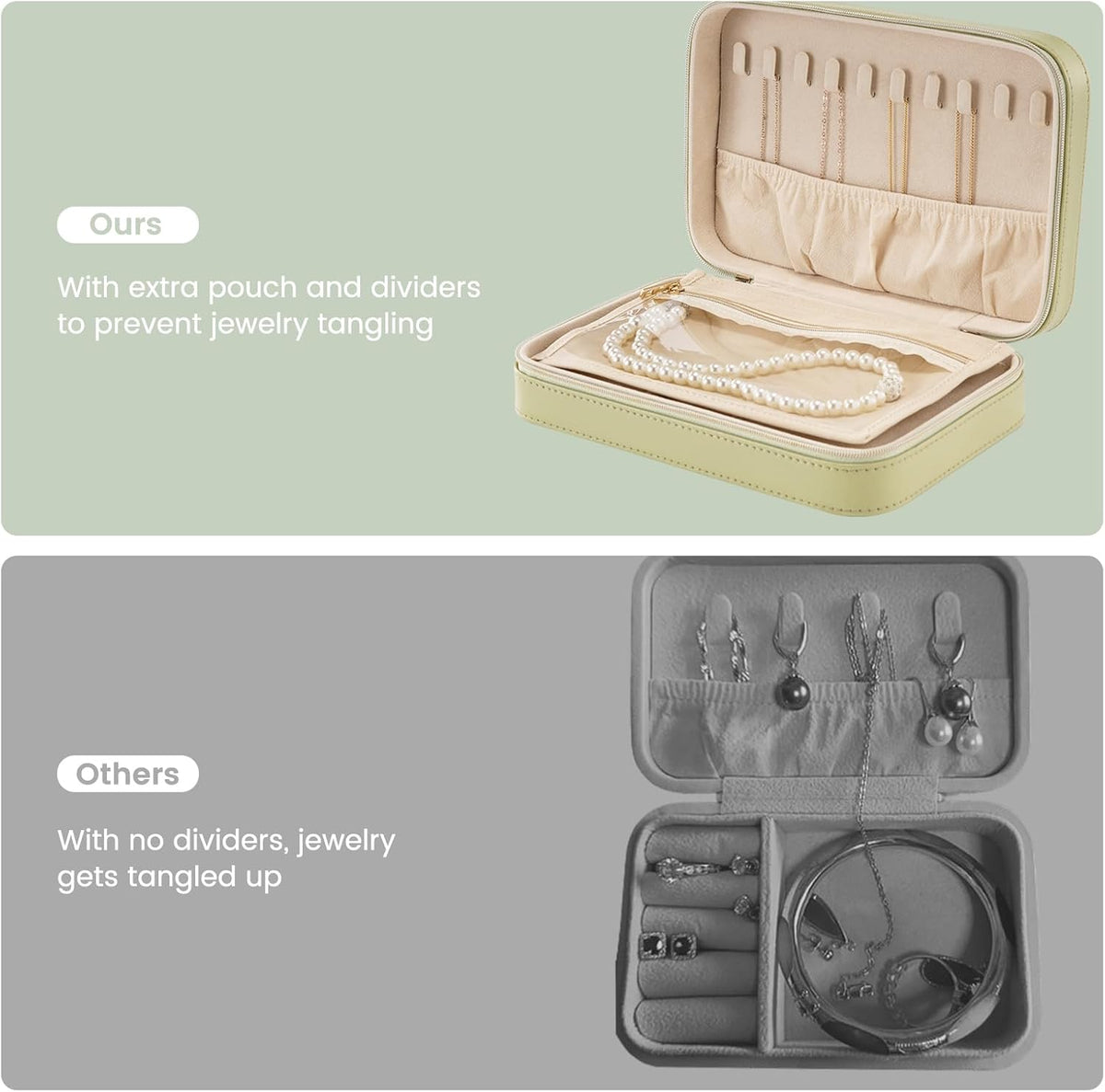 Lolalet Travel Jewelry Case for Women, Travel Jewelry Organizer Box with Mirror & Clear Storage Bag, Small Portable Traveling Earring Necklace Bracelet Ring Case, Bridesmaid Gifts -Medium, Green