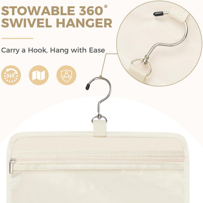 Toiletry Bag For women,Portable Hanging Organizer,4 Leakproof Compartment for full-sized Conditioner, Brushes Set, Makeup Accessories,Visible and easy to access.M-beige