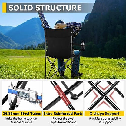 Joyfair Camping Chairs for Lawn & Beach, Large for Adults, Black