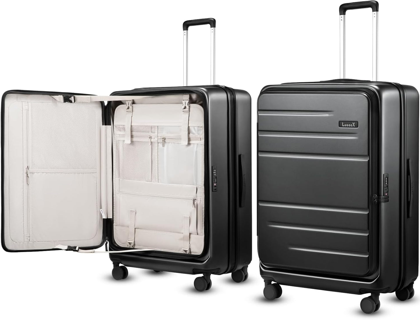 LUGGEX Checked Suitcase Top Opening, FLT Expandable Polycarbonate Hard Shell Suitcase with Wheels (FLO-Lite, Black, 28 Inch, 105L-115L)