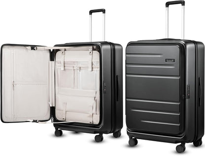LUGGEX Checked Suitcase Top Opening, FLT Expandable Polycarbonate Hard Shell Suitcase with Wheels (FLO-Lite, Black, 28 Inch, 105L-115L)