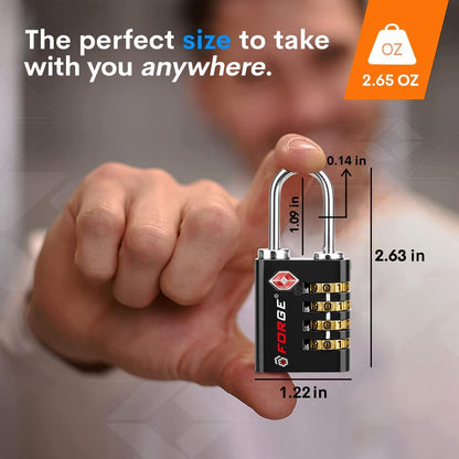 Forge Dual-Opening: Key or Combination Access Lock, TSA Approved Locks for Luggage, Pelican case, Travel, Gym, School, Stainless Steel Shackle.(Black 6 Pk)