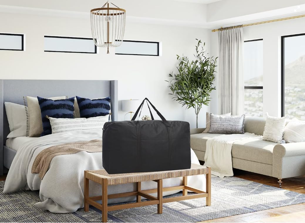 Large Storage Bags, 150L Waterproof Foldable Travel Duffle Bag with Reinforced Handles, Black Heavy Duty Moving Bags, for Bed Organize Clothing, Blanket