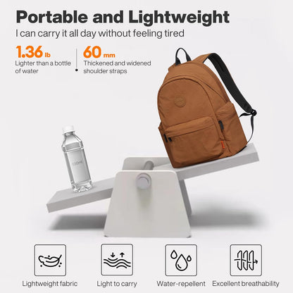 mixi Outdoor Lightweight Backpack Casual Carry On Laptop Backpack Travel Bookbag for Women Men, Water Resistant Durable Hiking Bag for Camping Weekender Sports College Work, 17 Inch, Brown