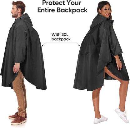 PTEROMY Hooded Rain Poncho for Adult with Pocket and Zipper, Waterproof Lightweight Raincoat for Men and Women