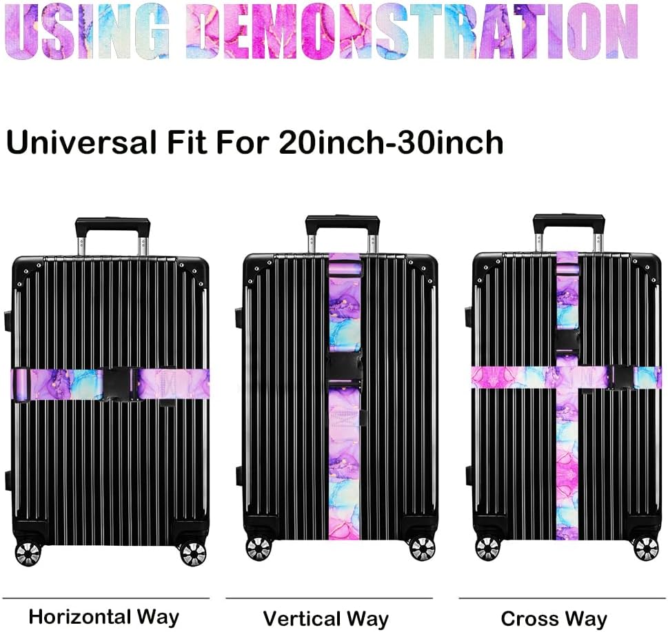 Luggage Straps for Suitcases TSA Approved-2 Pack Bright Personalized Luggage Belt Strap for Suitcase/Carry On Bag Luggage Accessories for Travel (Blue Marble)