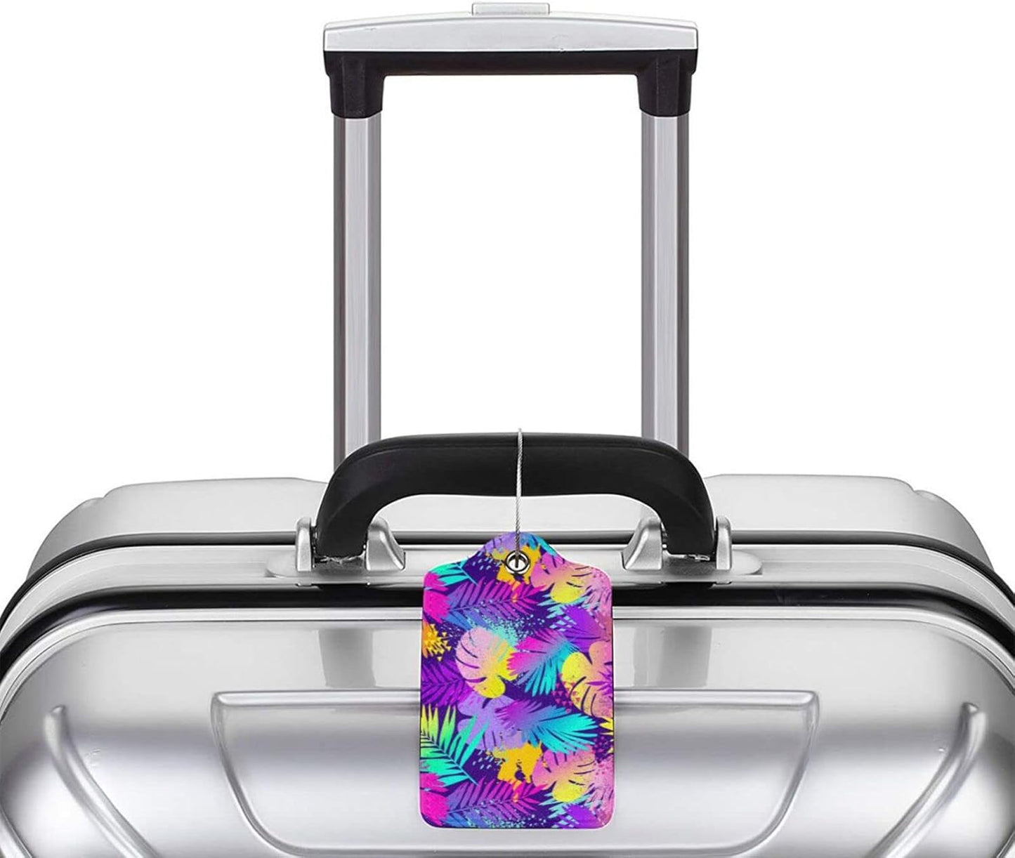 Set of 2 Purple Leaves of Palms Tree Luggage Tags for Suitcases, Colorful Art Tropical Flavour Leather Suitcase Tag Name Identifiers Labels for Travel Bag Baggage Backpack