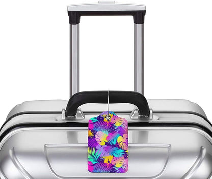 Set of 2 Purple Leaves of Palms Tree Luggage Tags for Suitcases, Colorful Art Tropical Flavour Leather Suitcase Tag Name Identifiers Labels for Travel Bag Baggage Backpack