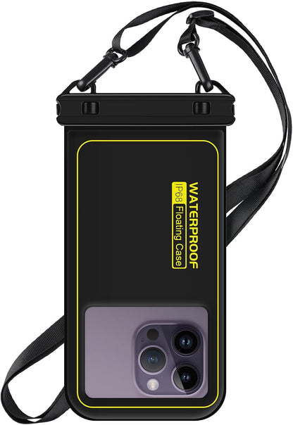 Waterproof Phone Pouch Floating, IP68 Waterproof Phone Case for iPhone 16 Pro 15 14 13 12 11 Pro Max Samsung Google, Dry Bag with Adjustable Lanyard, Up to 6.7'' Black