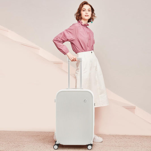 mixi 26 Inch Large Checked Luggage PC Hardshell Suitcases with Wheels for Travel Woman Men, Smoke White