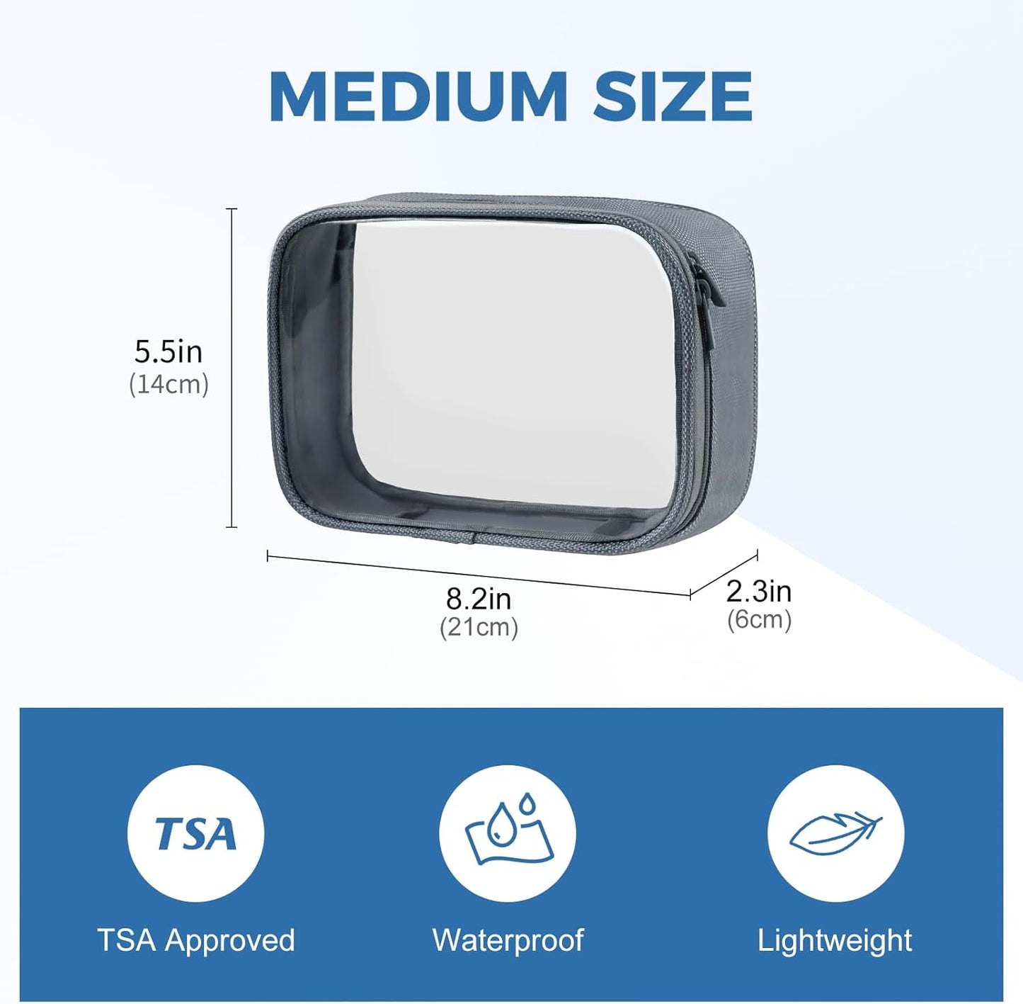 Moyad TSA Approved Clear Toiletry Bag, 3 Pack Quart Size 3-1-1 Liquids Pouch for Travel, Transparent Makeup & Cosmetic Organizer for Women Men, Grey