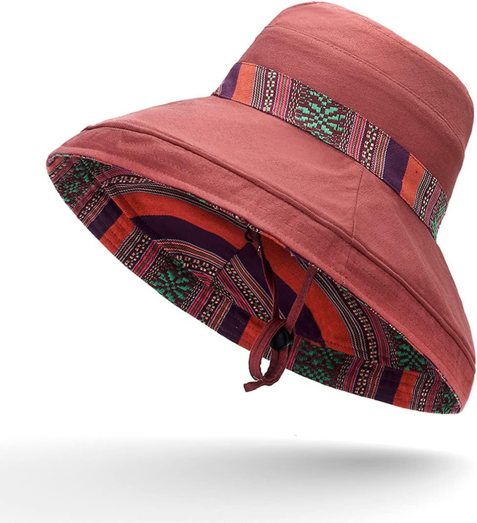 Women Wide Brim Sun Hats Metal Wired Edge Summer UV Protection Beach Fishing Hat for Hiking Garden Travel Chin Strap