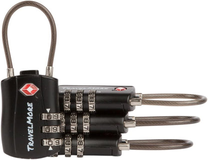 4 Pack TSA Approved Travel Combination Cable Luggage Locks for Suitcases & Backpacks - Black
